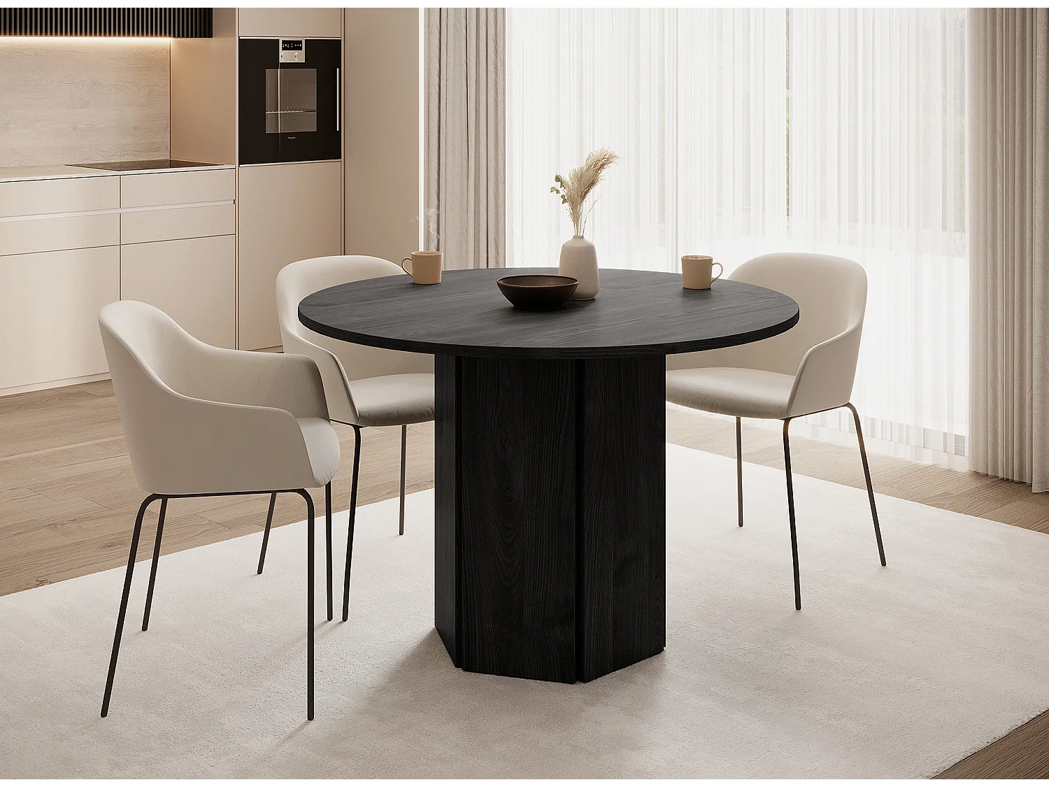 Esstisch - rund 110 cm - Portland Esche Schwarz - HEXA