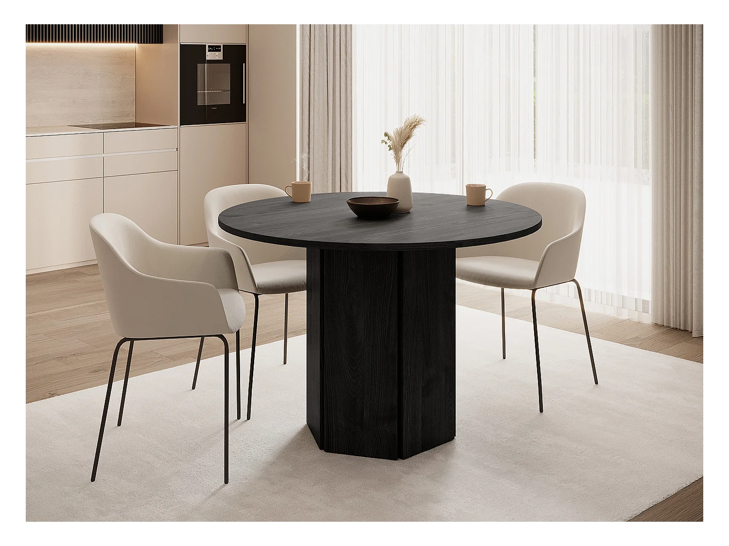 Esstisch - rund 110 cm - Portland Esche Schwarz - HEXA
