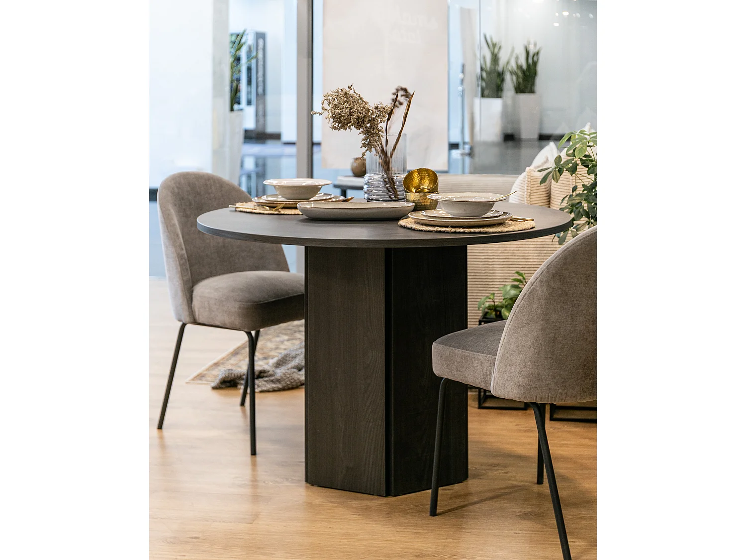 Ronde tafel - 110 cm - Zwarte Portland essen - HEXA