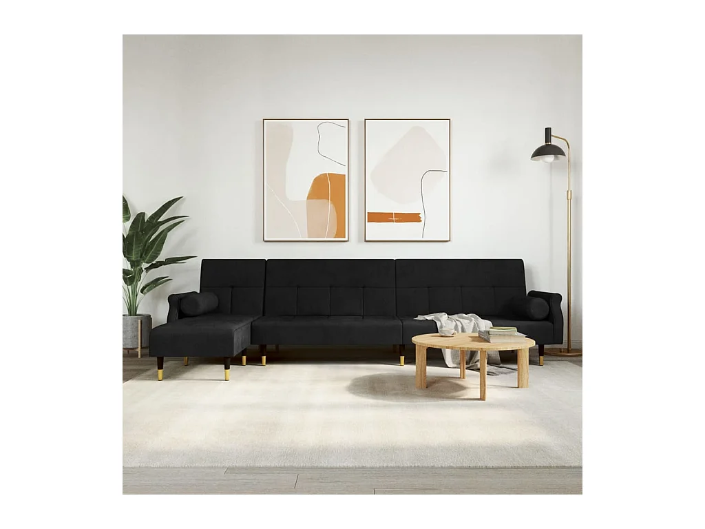 Canapé-lit en forme de L noir 271x140x70 cm velours