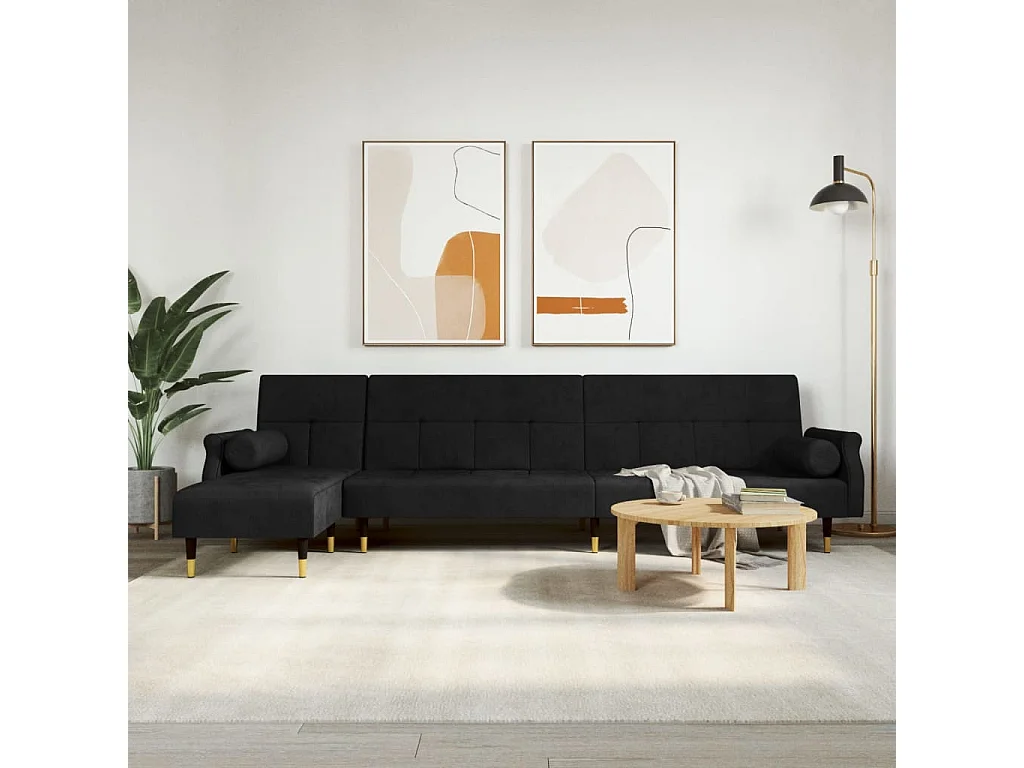 Slaapbank L-vormig 271x140x70 cm fluweel zwart