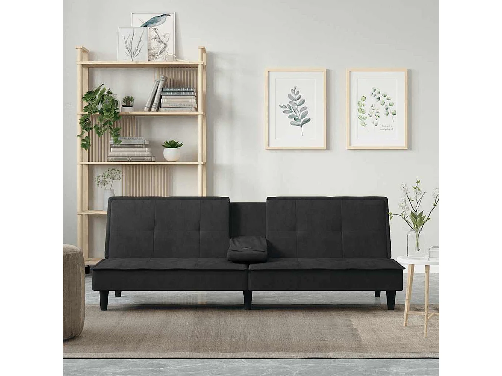 Schlafsofa mit Getränkehaltern Schwarz Samt