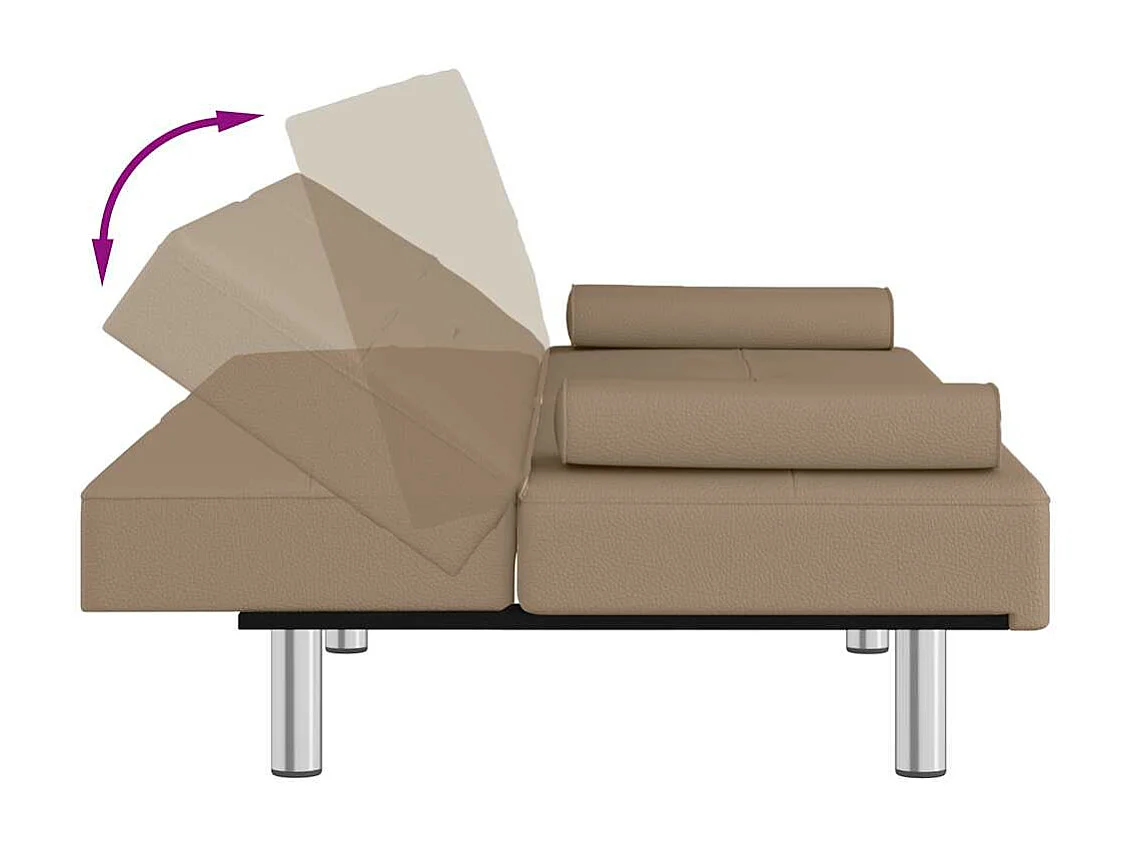 Divano Letto con Portabicchieri in Similpelle Cappuccino