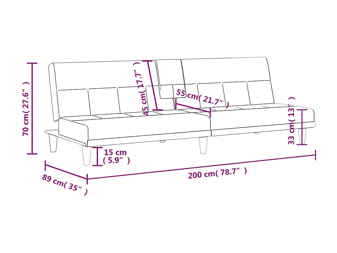 Schlafsofa mit Getränkehaltern Schwarz Stoff
