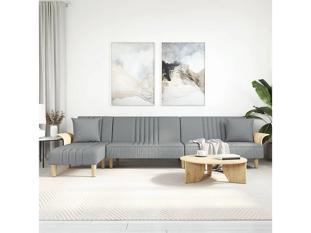 Divano Letto a L Grigio Chiaro 279x140x70 cm in Tessuto