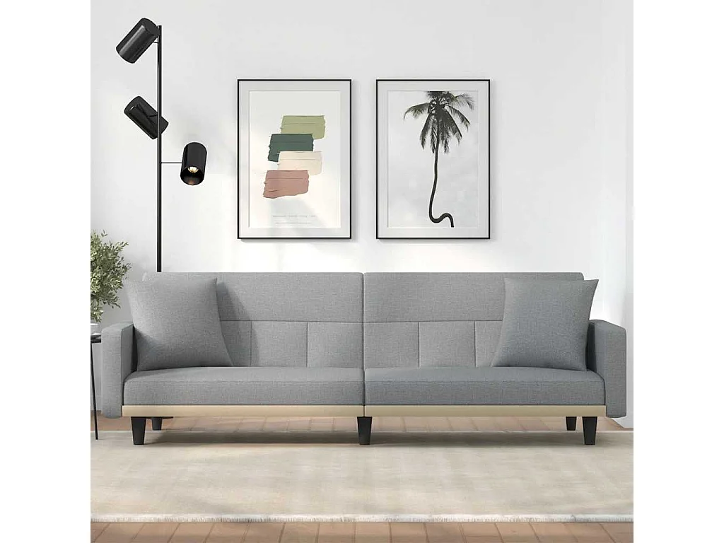 Divano Letto con Cuscini Grigio Chiaro in Tessuto