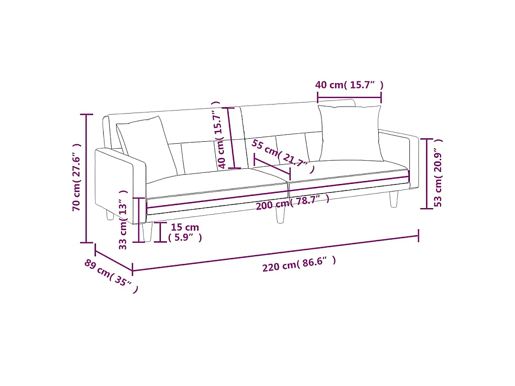 Divano Letto con Cuscini Grigio Chiaro in Tessuto