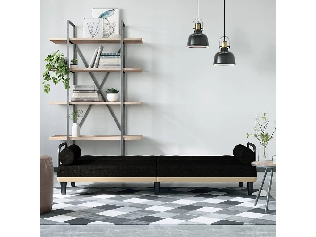 Canapé-lit avec accoudoirs noir tissu