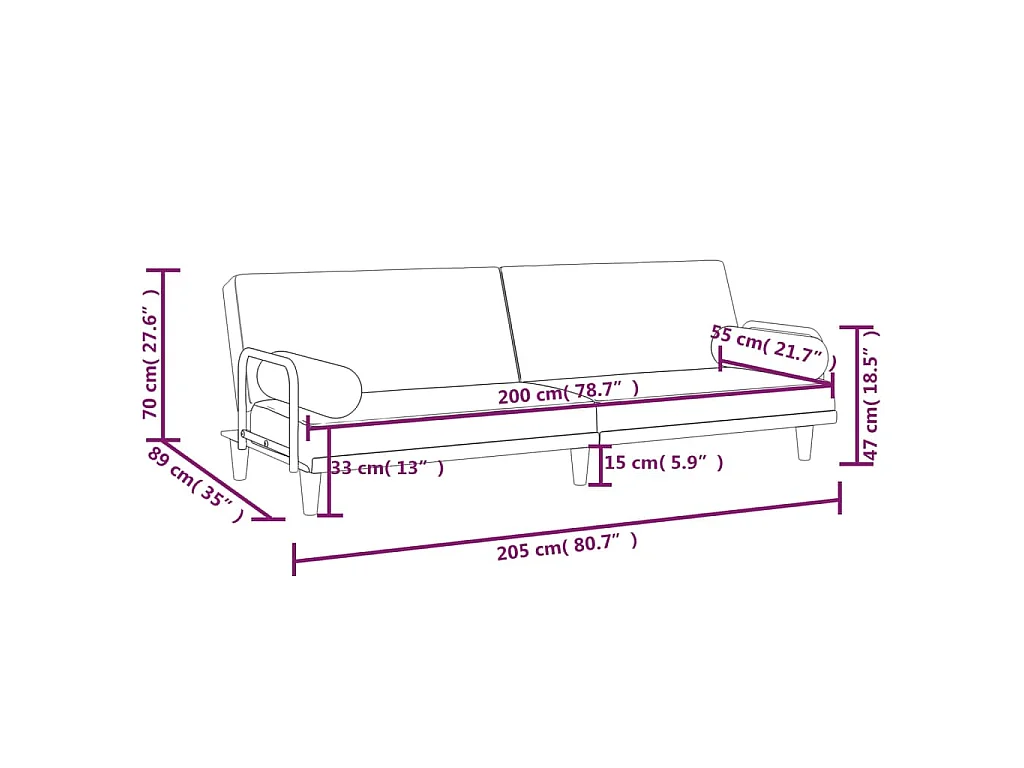 Canapé-lit avec accoudoirs noir tissu