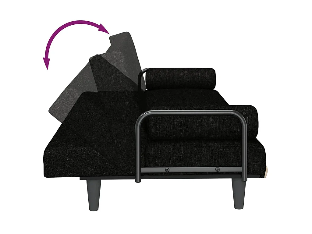 Canapé-lit avec accoudoirs noir tissu