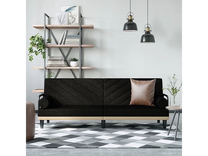 Slaapbank met armleuningen stof zwart