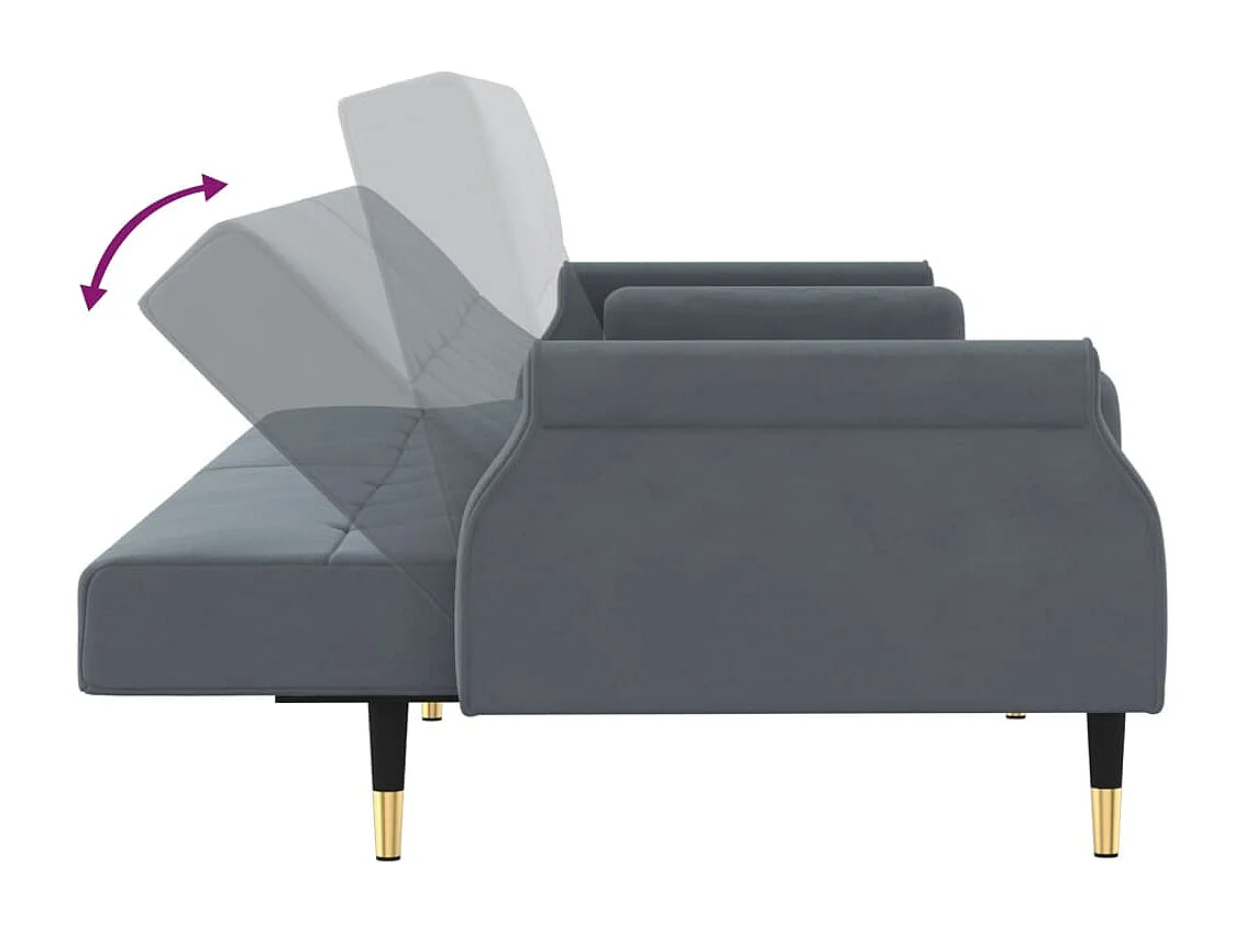 Divano Letto con Cuscini Grigio Scuro in Velluto