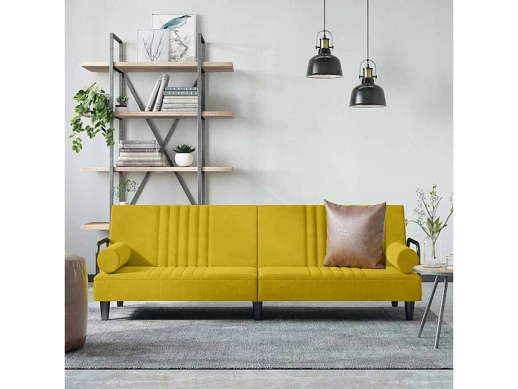 Sofá cama con reposabrazos terciopelo amarillo