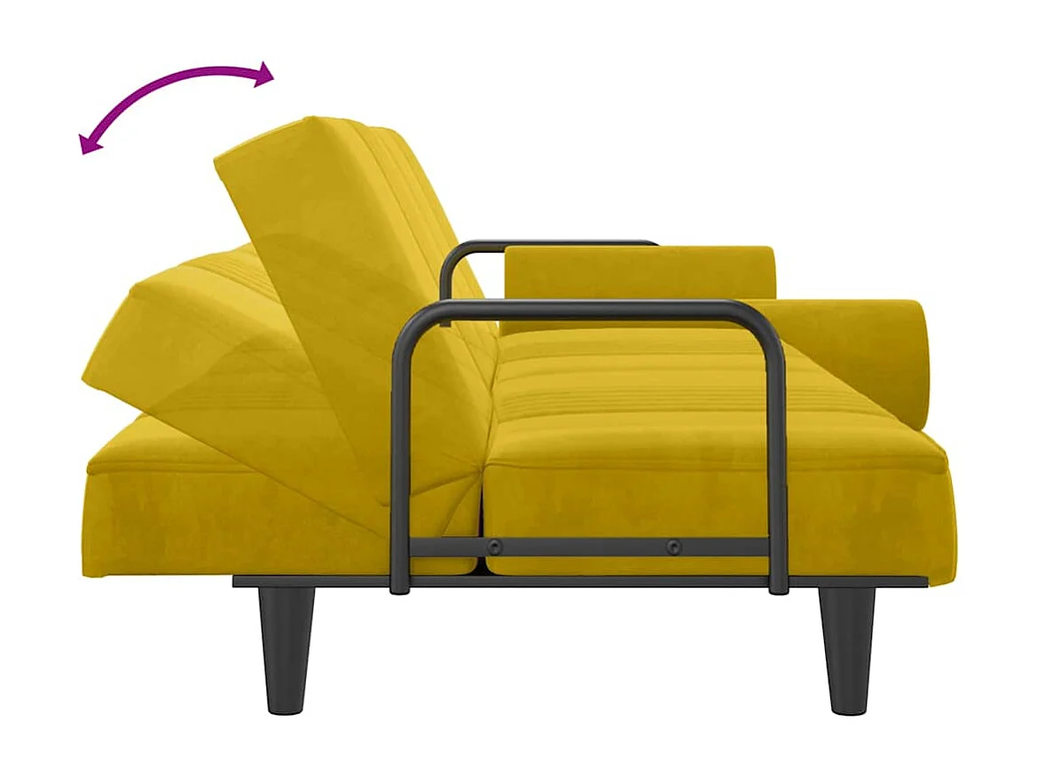 Sofá cama con reposabrazos terciopelo amarillo