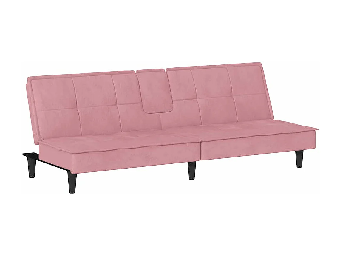 Sofá-cama com suporte para copos veludo rosa