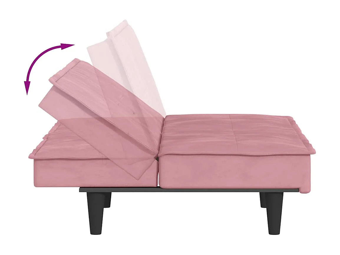 Sofá-cama com suporte para copos veludo rosa