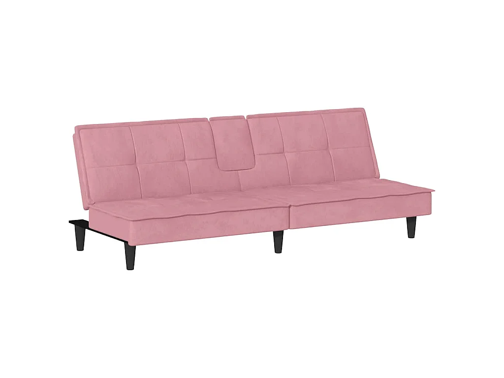 Canapé convertible clic-clac 2 places avec porte-gobelet en velours rose