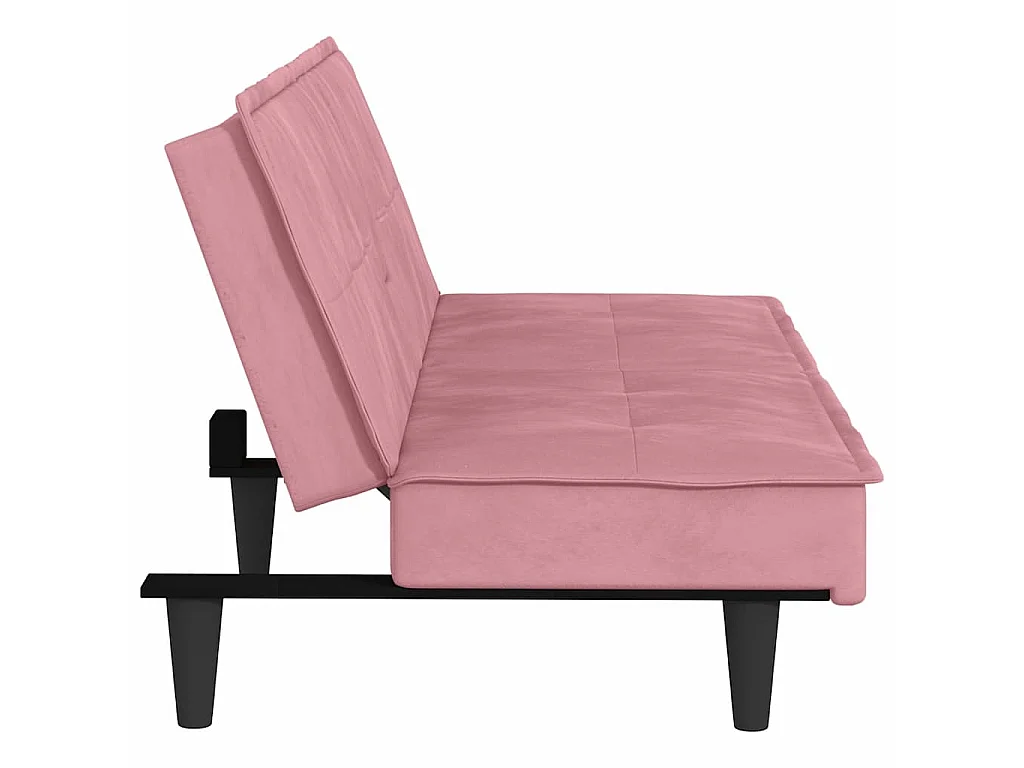 Canapé convertible clic-clac 2 places avec porte-gobelet en velours rose