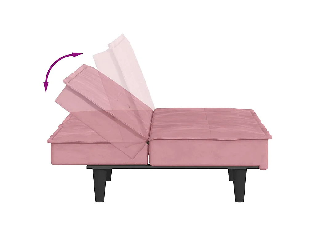 Canapé convertible clic-clac 2 places avec porte-gobelet en velours rose