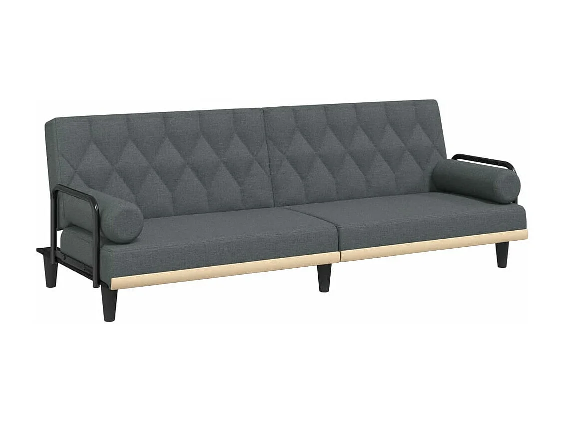 Sofá-cama com apoio de braços tecido cinzento-escuro