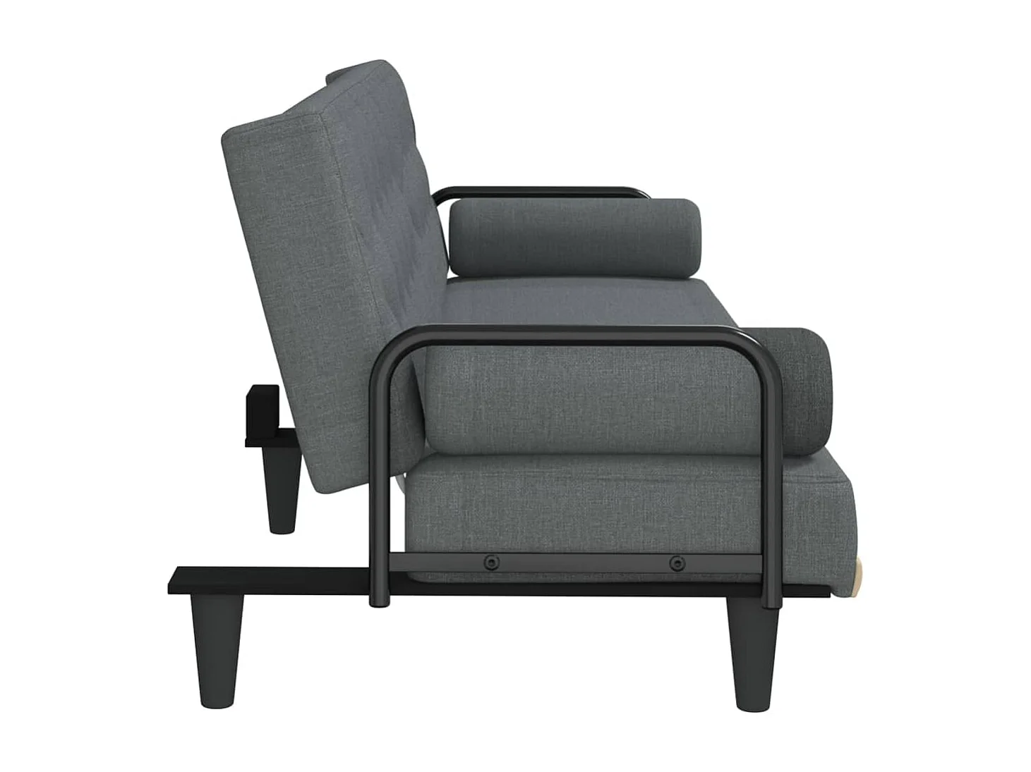 Sofá-cama com apoio de braços tecido cinzento-escuro