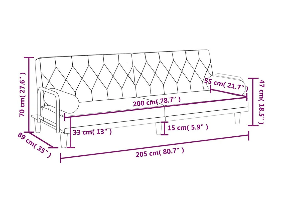 Canapé-lit avec accoudoirs gris foncé tissu