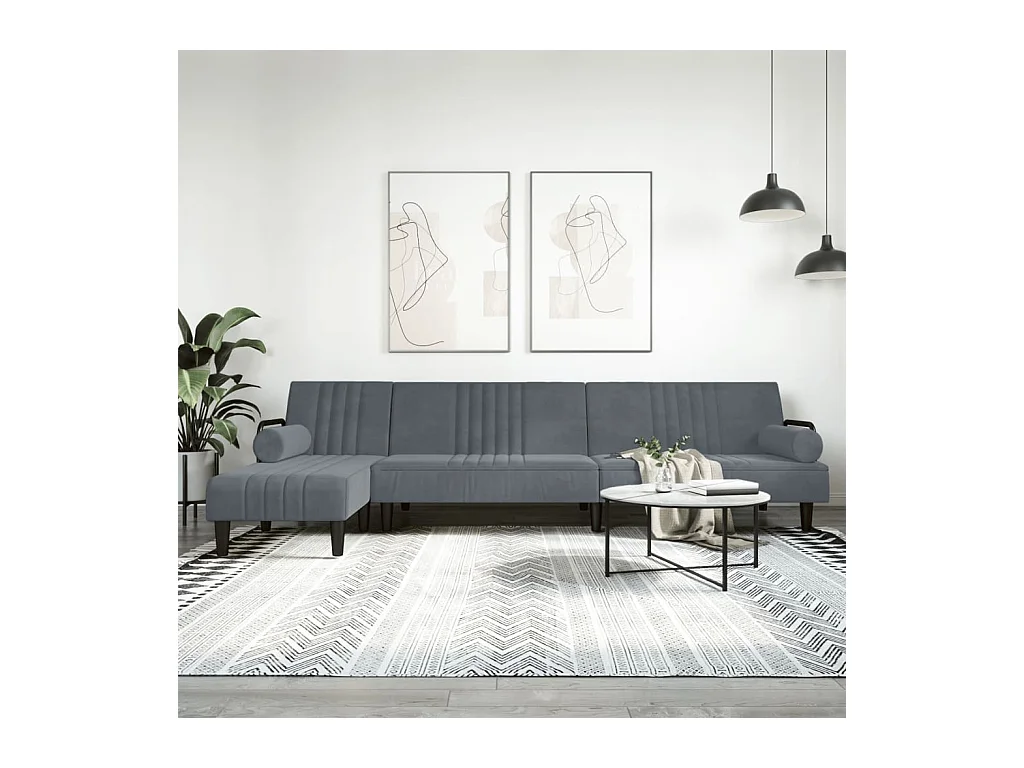 Slaapbank L-vormig 260x140x70 cm fluweel donkergrijs