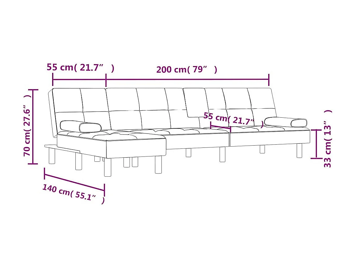 Schlafsofa in L-Form Grau 255x140x70 cm Kunstleder