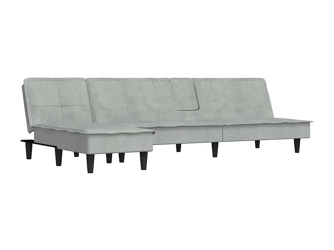 Sofá-cama em forma de L 255x140x70 cm veludo cinzento-claro