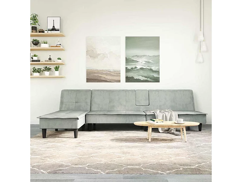 Slaapbank L-vormig 255x140x70 cm fluweel lichtgrijs