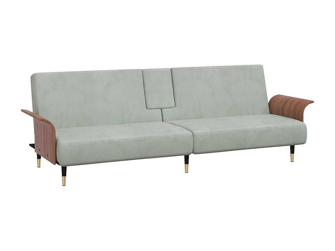 Divano Letto con Portabicchieri in Velluto Grigio Chiaro