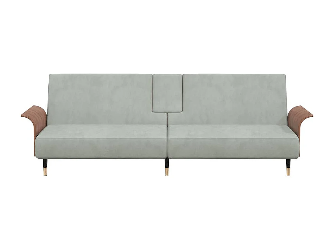 Divano Letto con Portabicchieri in Velluto Grigio Chiaro