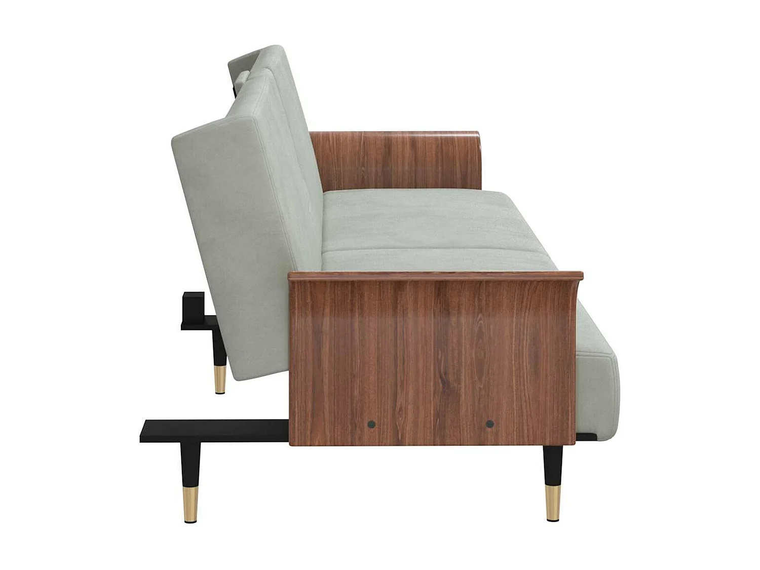 Divano Letto con Portabicchieri in Velluto Grigio Chiaro