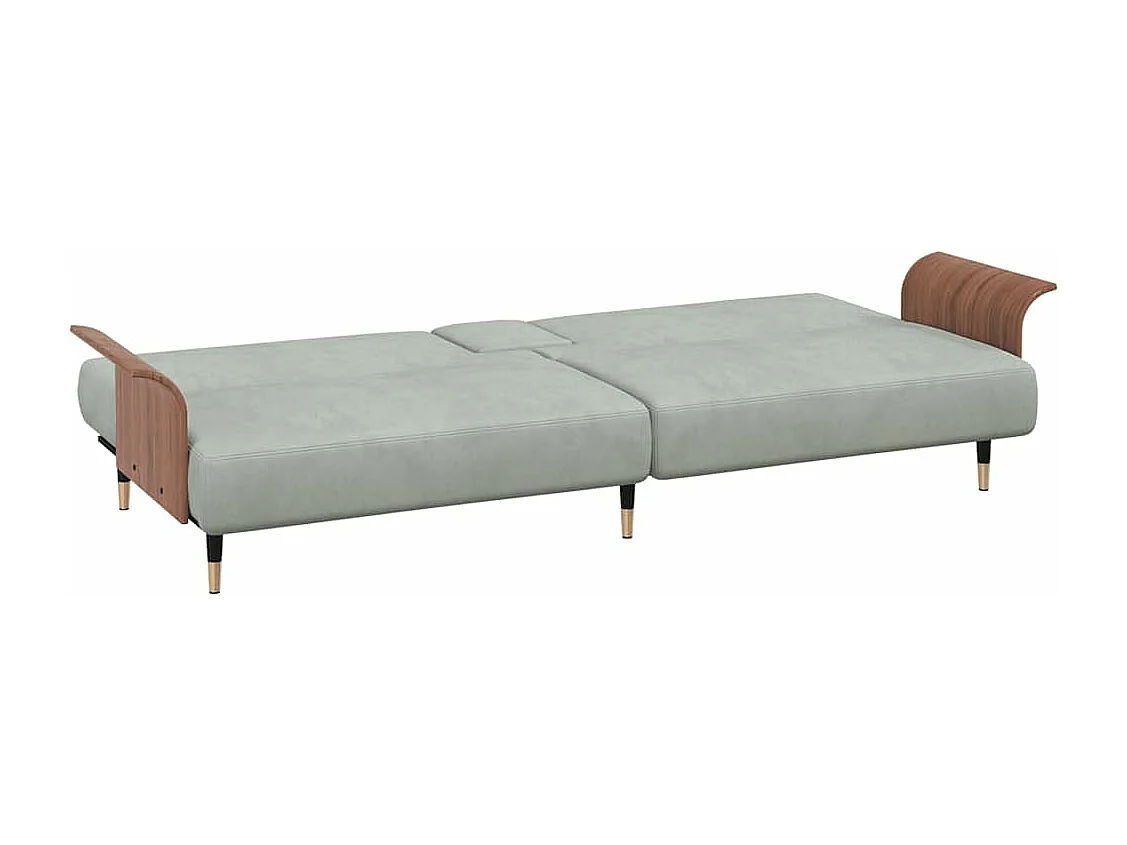 Divano Letto con Portabicchieri in Velluto Grigio Chiaro