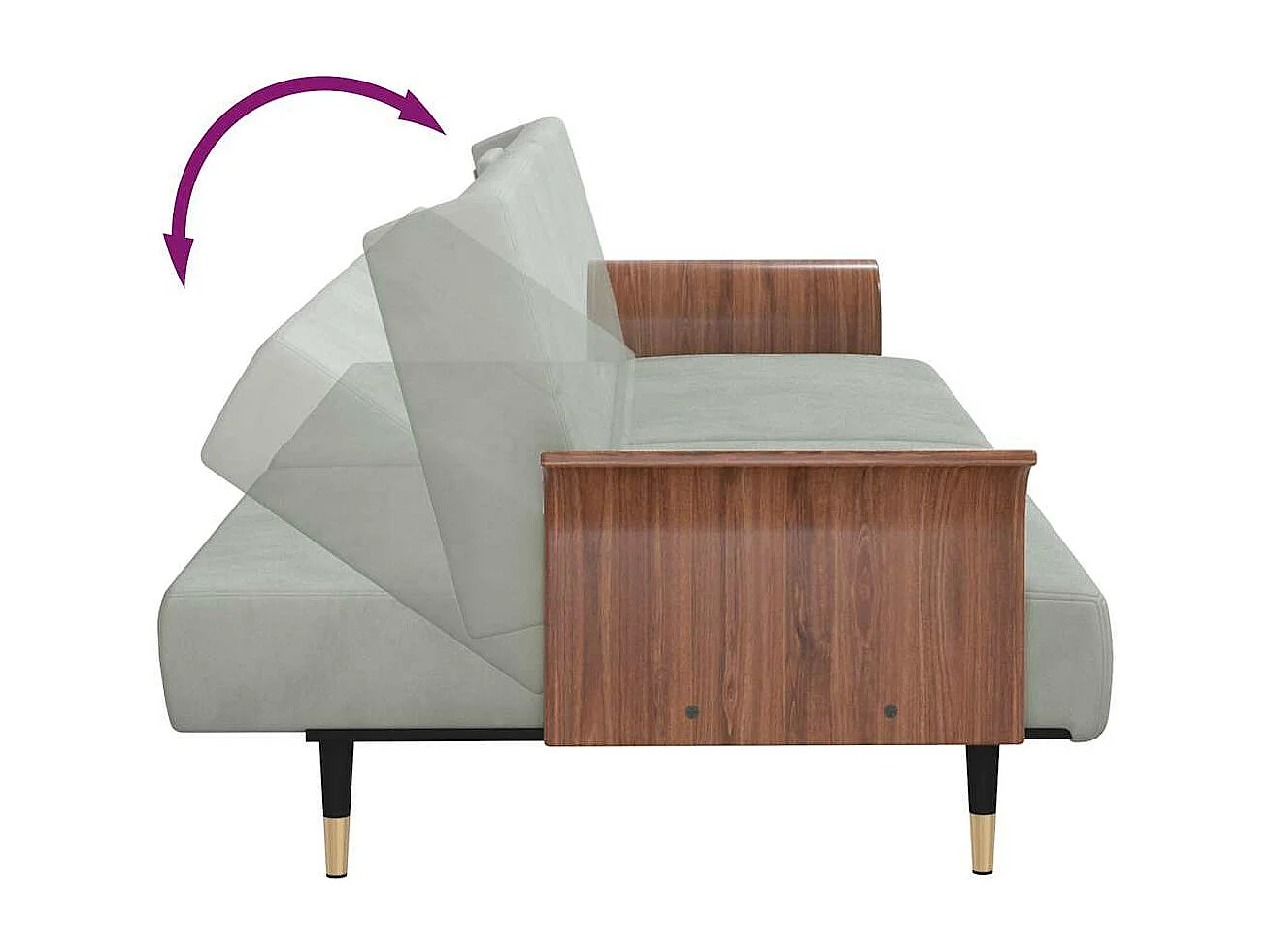 Divano Letto con Portabicchieri in Velluto Grigio Chiaro