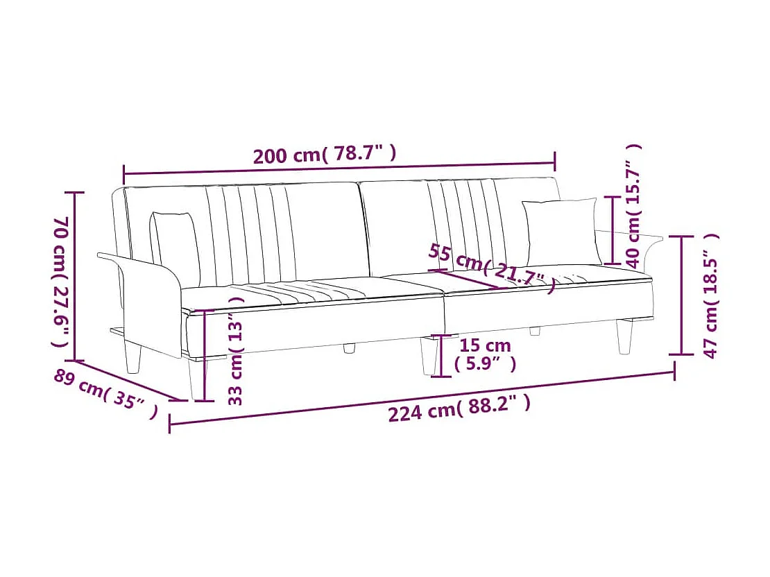 Schlafsofa mit Armlehnen Schwarz Stoff