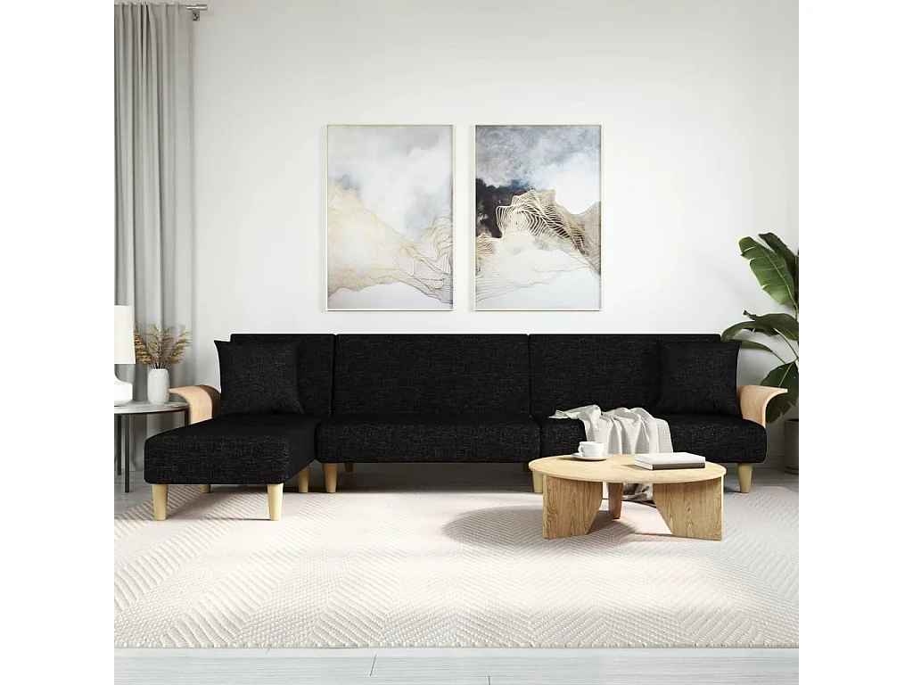 Sofá-cama em forma de L 279x140x70 cm tecido preto