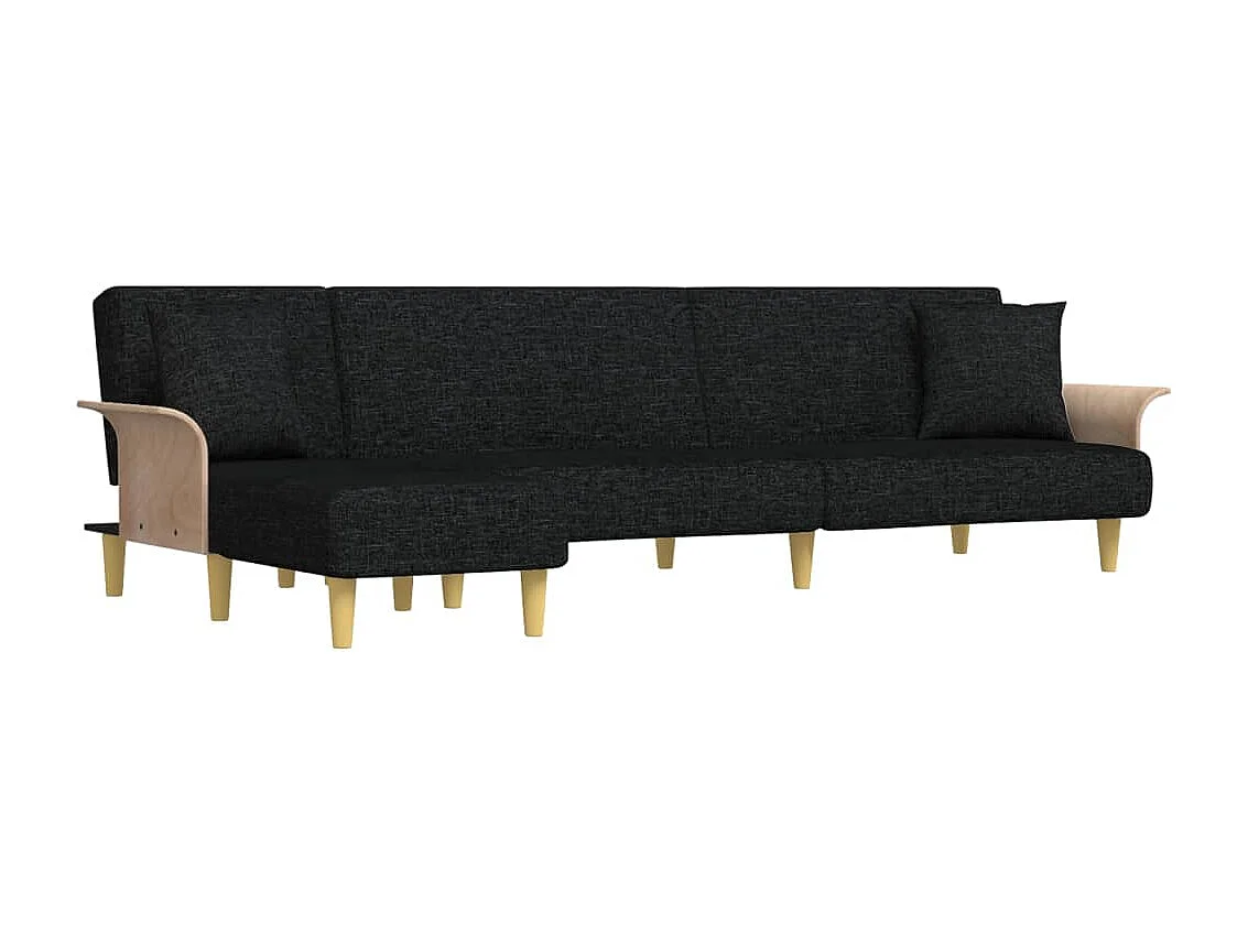Sofá-cama em forma de L 279x140x70 cm tecido preto