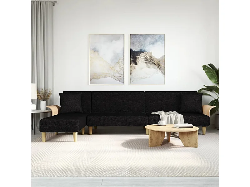 Sofá-cama em forma de L 279x140x70 cm tecido preto