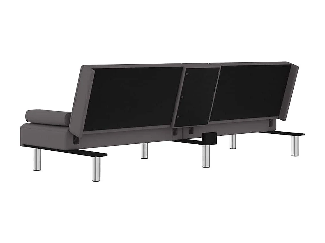 Sofá-cama com suporte para copos couro artificial cinzento