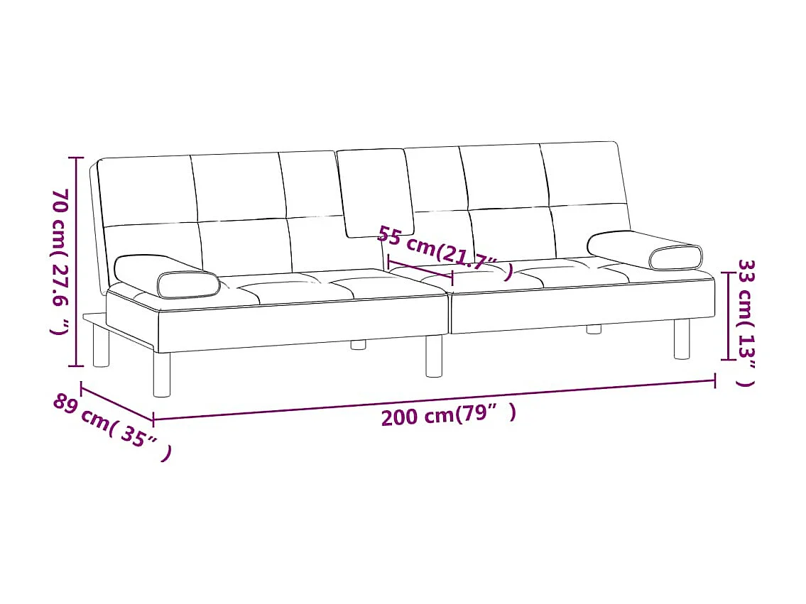 Sofá cama con portavasos cuero sintético gris