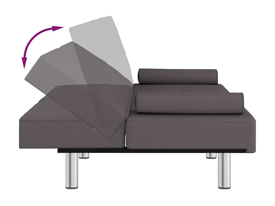 Sofá cama con portavasos cuero sintético gris