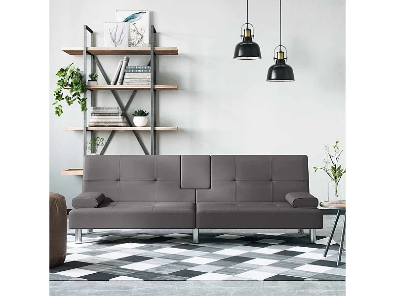Canapé-lit avec porte-gobelets gris similicuir