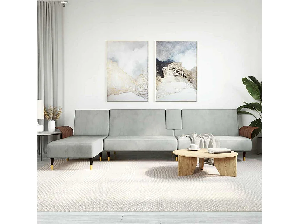 Divano Letto a L Grigio Chiaro 279x140x70 cm in Velluto