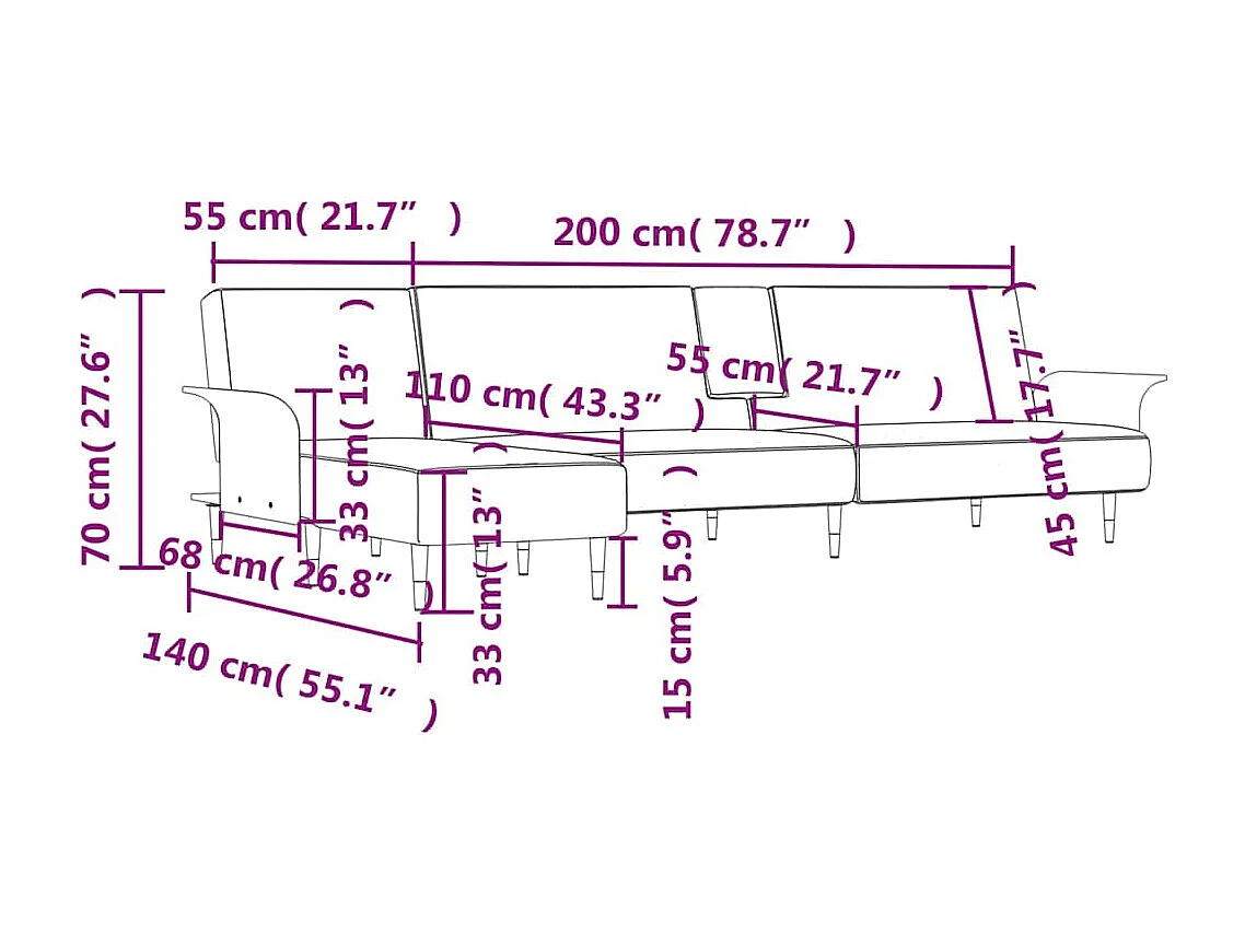 Divano Letto a L Grigio Chiaro 279x140x70 cm in Velluto