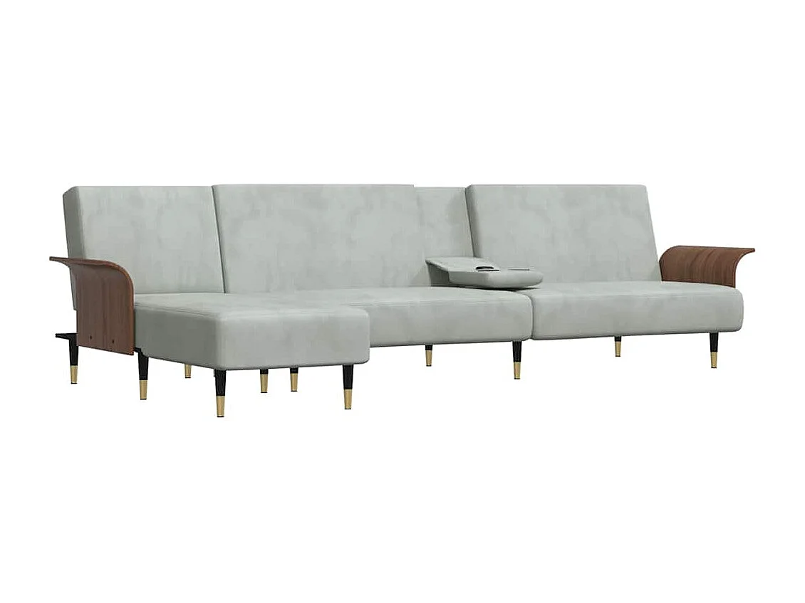 Divano Letto a L Grigio Chiaro 279x140x70 cm in Velluto