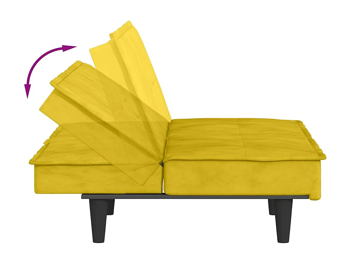 Slaapbank met bekerhouders fluweel geel
