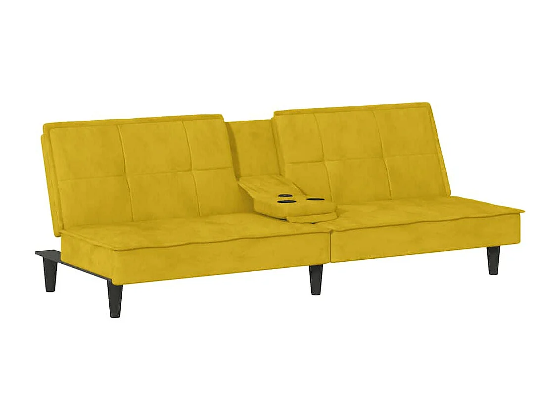 Canapé-lit avec porte-gobelets jaune velours