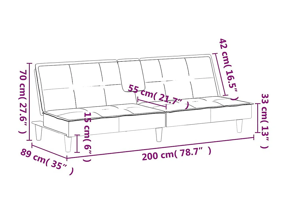 Canapé-lit avec porte-gobelets jaune velours