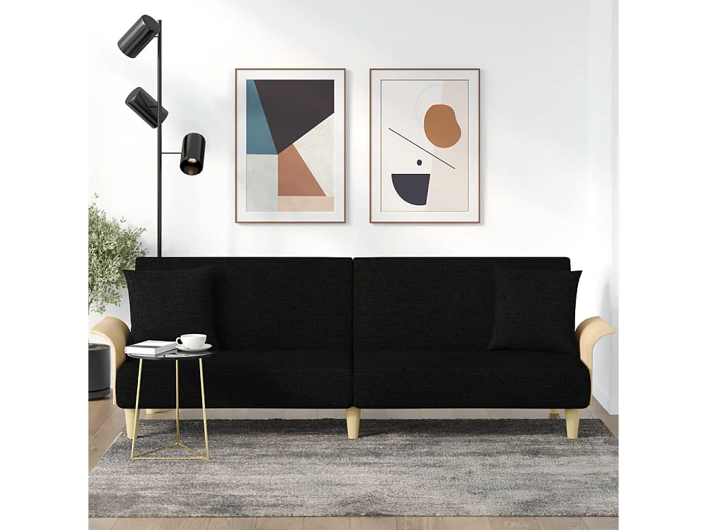 Canapé-lit avec accoudoirs noir tissu